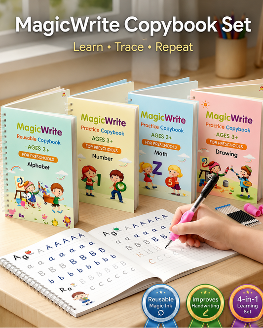 Magic Practice Copybook (4 Book)-FREE 10 Refill+ Pen + Grip