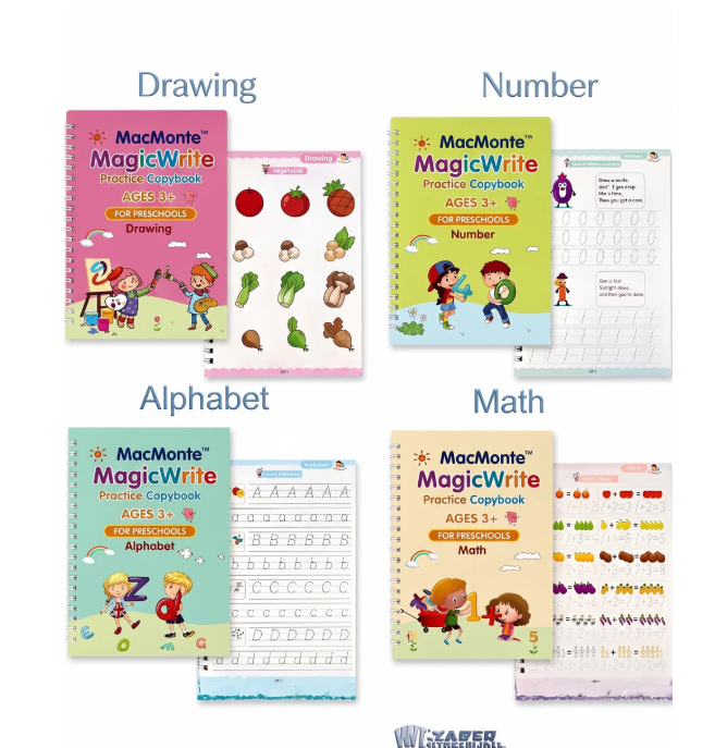 Magic Practice Copybook (4 Book)-FREE 10 Refill+ Pen + Grip